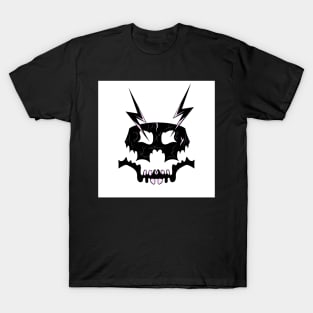 a black skull with teeth and black lightning T-Shirt